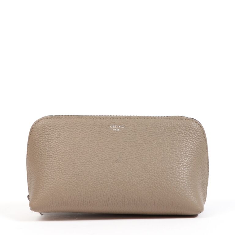 Celine Beige Leather Cosmetic Pouch Labellov Buy and Sell Authentic Luxury