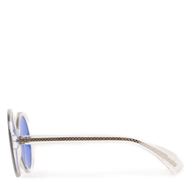 CHANEL BLUE-TONE CC LOGO CRYSTAL SUNGLASSES