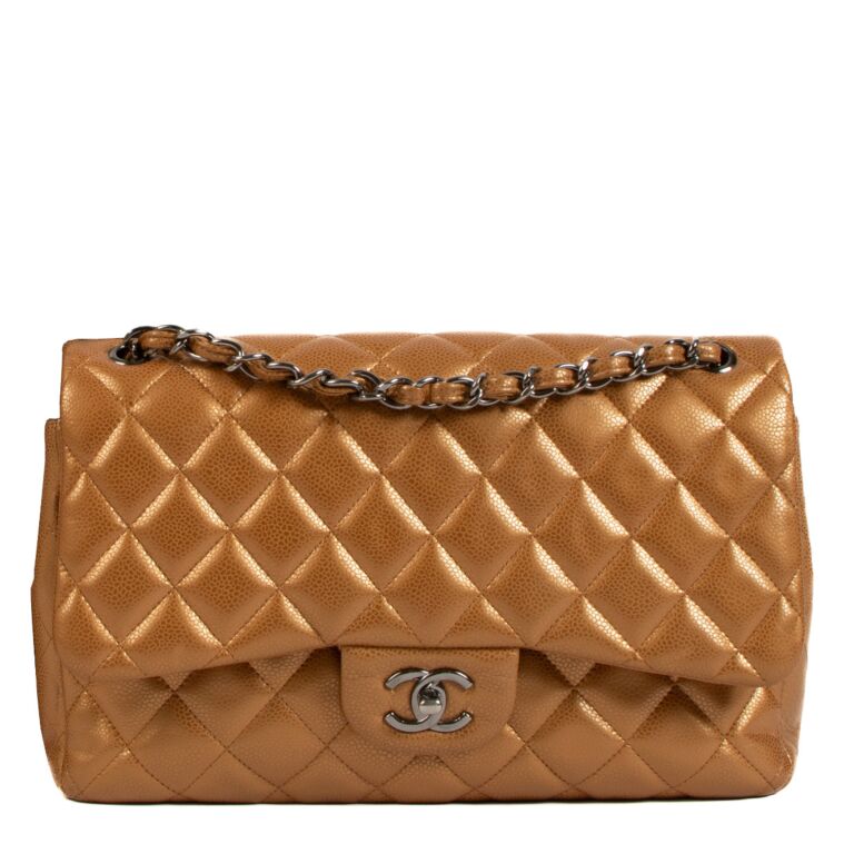 Chanel Jumbo Bronze Caviar Leather Classic Flap Bag Labellov