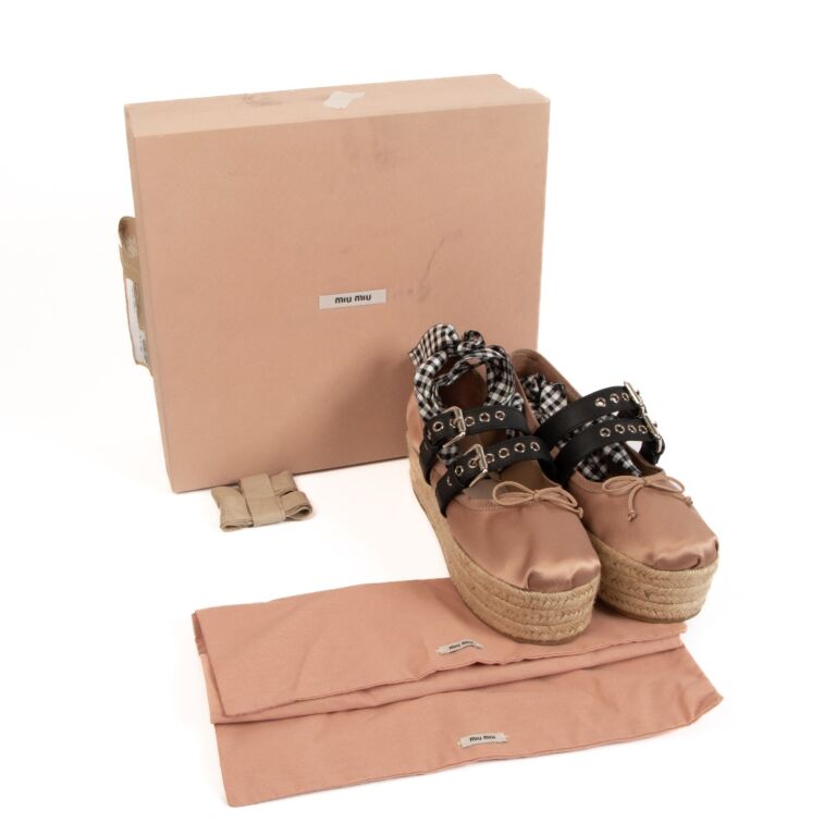 Miu Miu Pink Satin Platform Ballerina Espadrilles - Size 41
