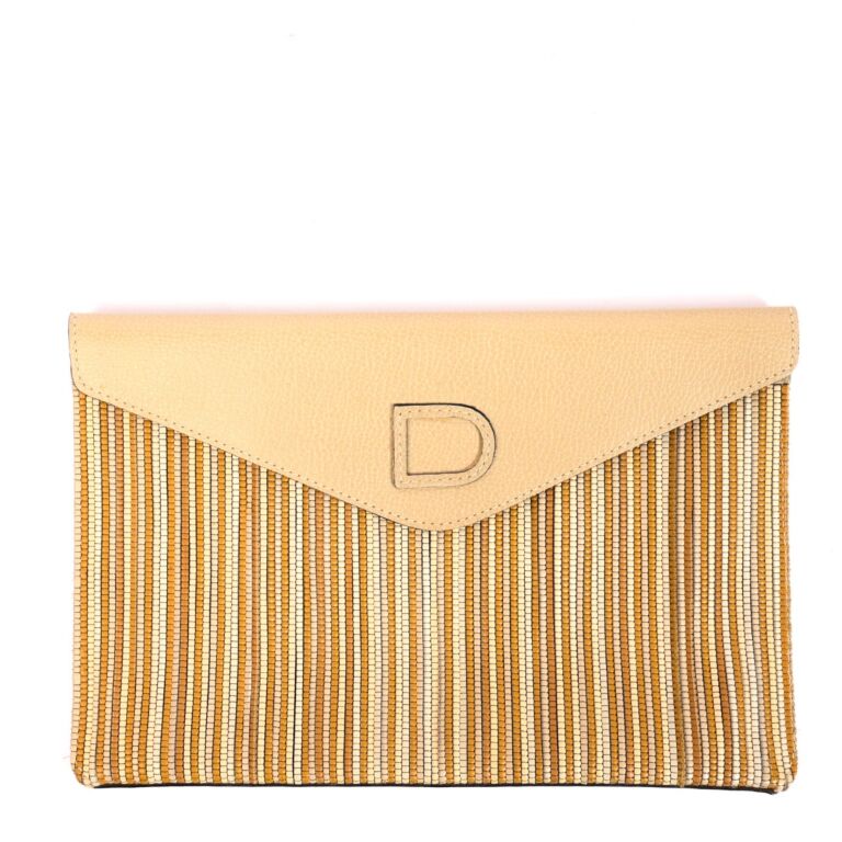 Delvaux Beige Toile de Cuir Clutch Bag Labellov Buy and Sell Authentic Luxury