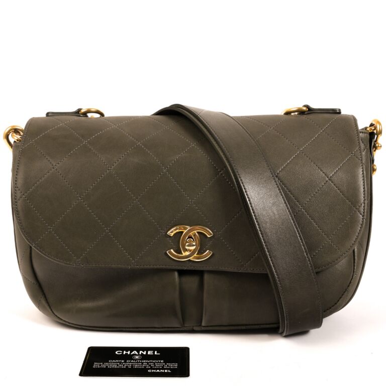 Chanel Khaki Green Leather Crossbody Flap Bag ○ Labellov