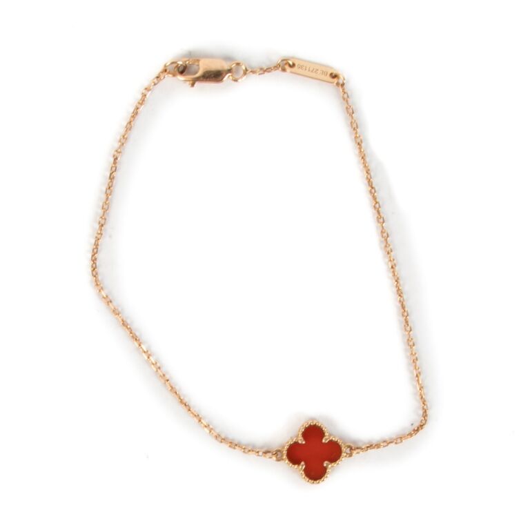 VAN CLEEF & ARPELS 18K Rose Gold Carnelian Sweet Alhambra Bracelet 1219155  | FASHIONPHILE