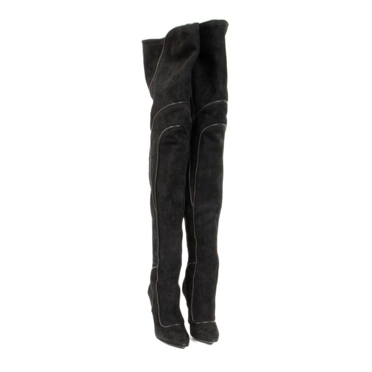 Sergio Rossi Black Suede Over the Knee Boots Labellov Buy