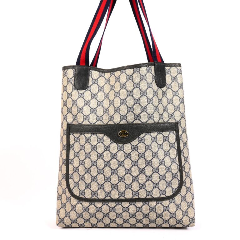 Gucci Vintage Blue GG Supreme Web Tote Bag Labellov Buy and
