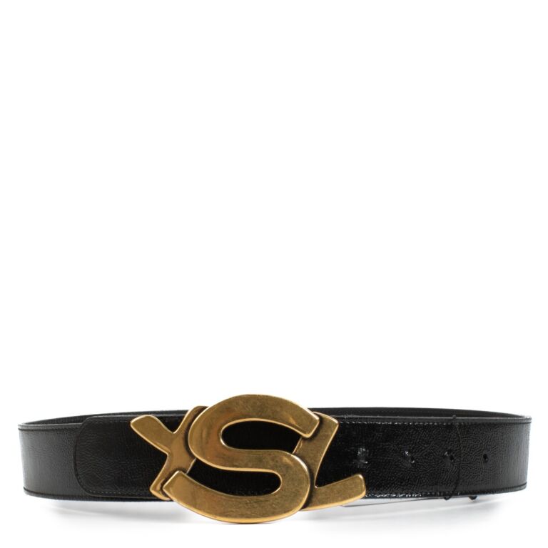 Saint Laurent Vintage Black Leather YSL Buckle Belt - size