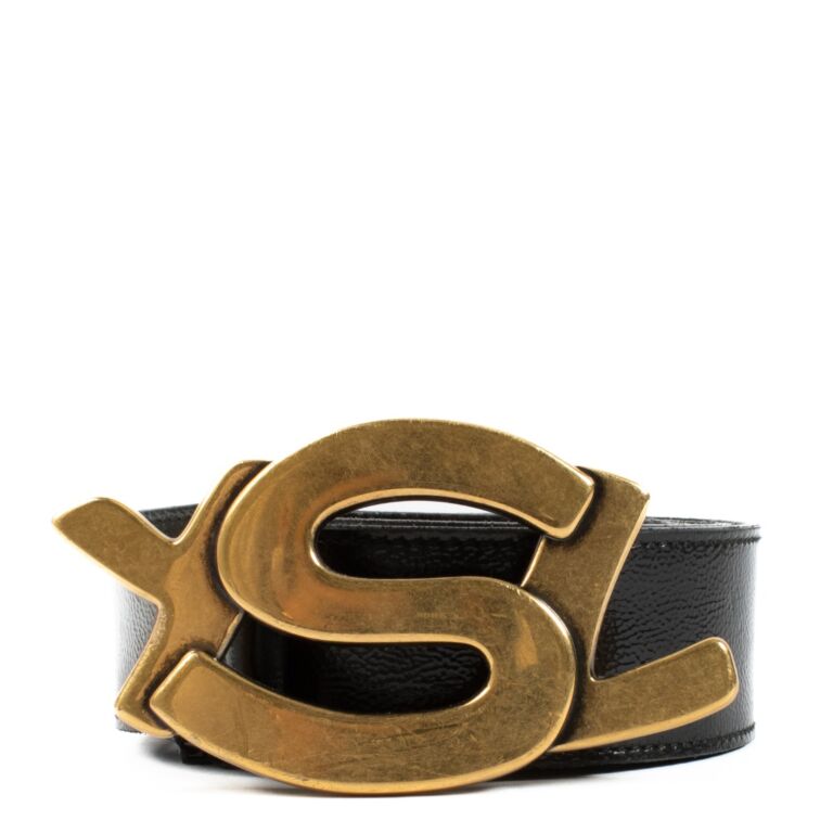 Saint Laurent Vintage Black Leather YSL Buckle Belt - size