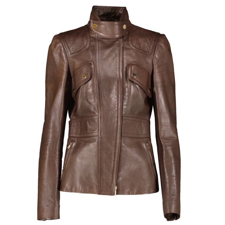 Gucci Brown Leather Jacket IT38 Labellov Buy and Sell Authentic Luxury
