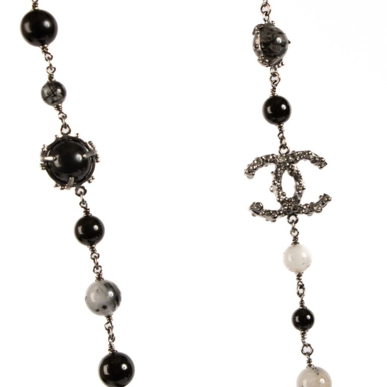 Chanel black beaded cc logo necklace sales