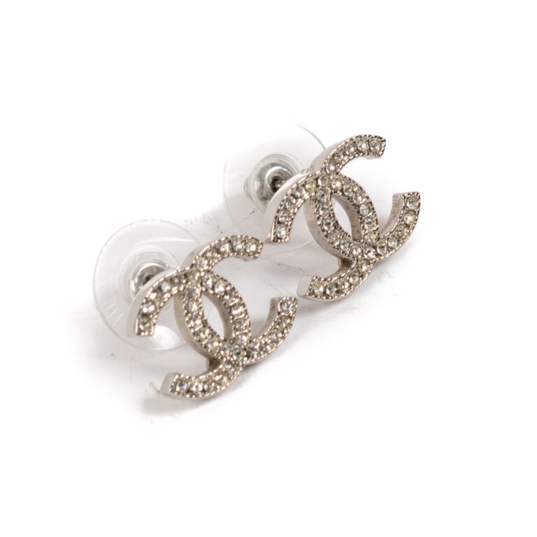 Chanel 13A Silver Crystal CC Earrings Labellov Buy and Sell Authentic Luxury