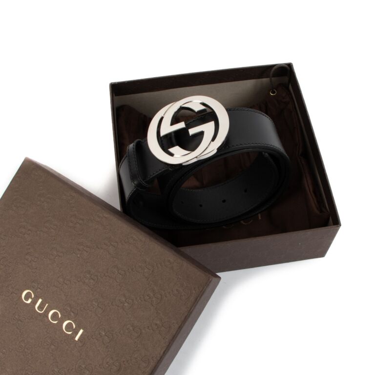 GUCCI★ベルト★レザー★黒系 Gucci Interlocking G Black Leather Belt - Size 95