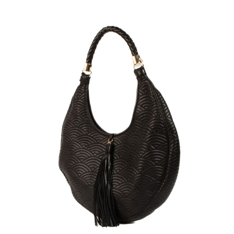 Saint Laurent Vintage Black Quilted Leather Tassel Hobo Bag