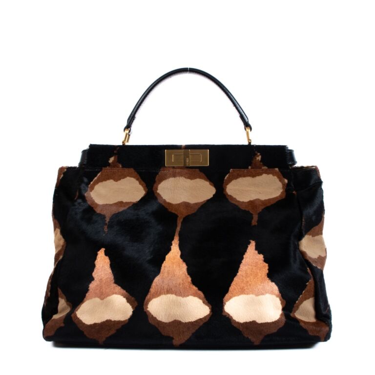Fendi Peekaboo Large Printed Pony Hair Bag Labellov Buy and Sell Authentic Luxury
