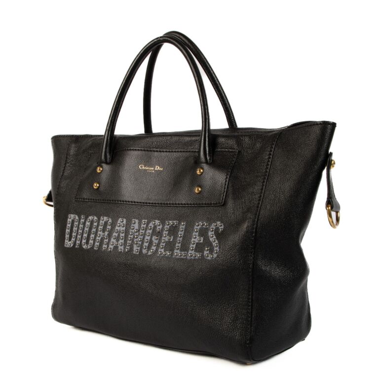 Christian Dior Black Studded Diorangeles Tote Bag Labellov
