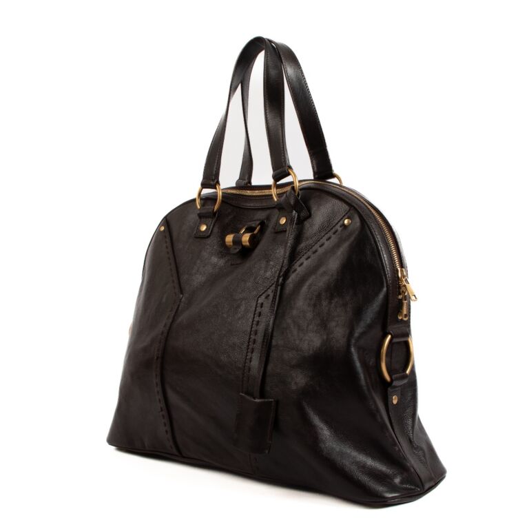 YSL/A1208-2/ Saint Laurent Brown Leather Oversized Muse Bag ○ Labellov
