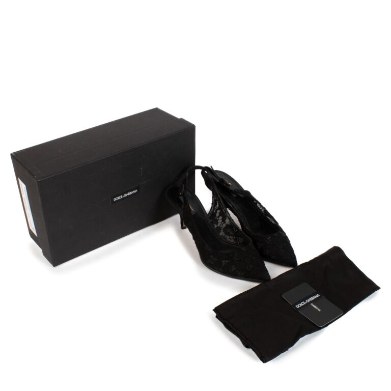 Dolce & Gabbana Black Lace Kitten Slingback Heels - Size 39