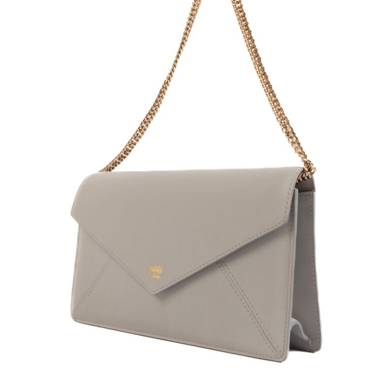 Grey leather clutch bag top