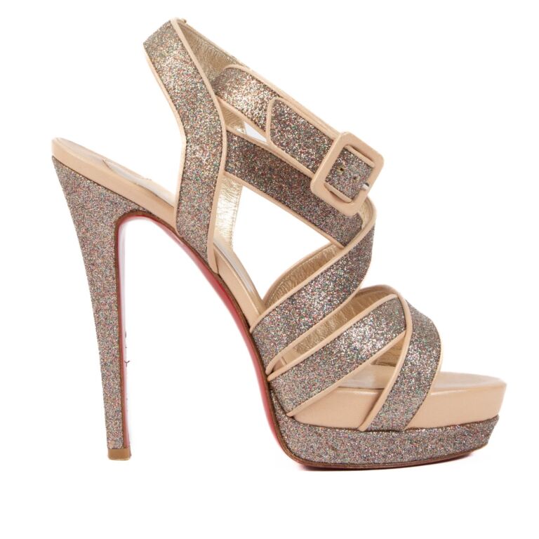 Christian Louboutin Pink Glitter Straratata Sandals Size 37