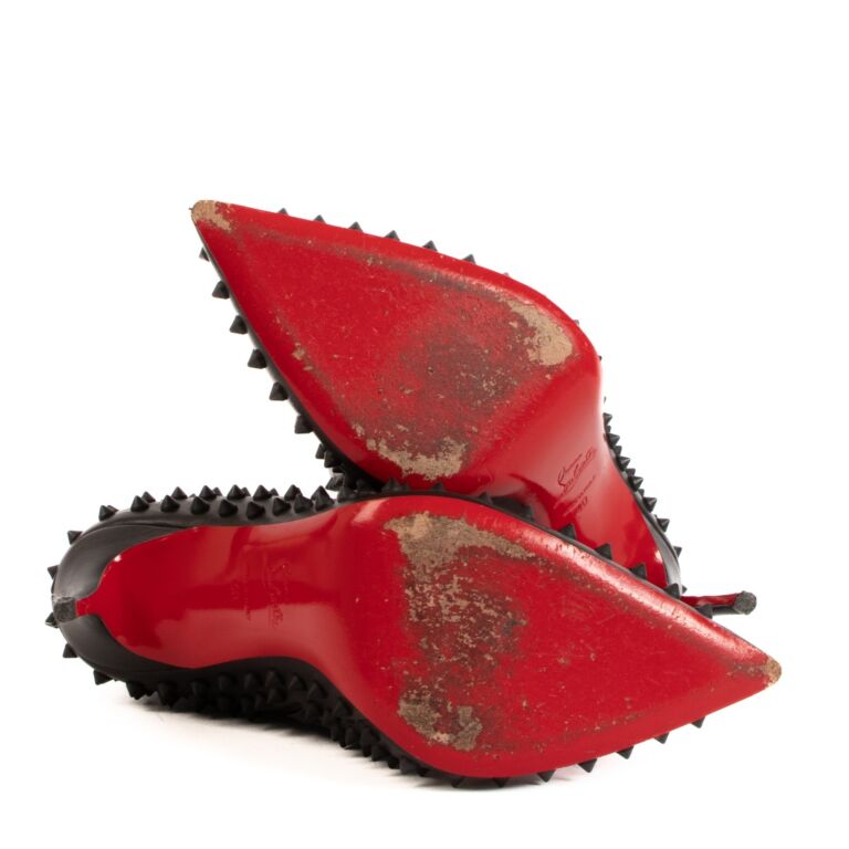 CHRISTIAN LOUBOUTIN Snakilta Corazon Red Spike Leather Ankle Boots Booties  36 at 1stDibs