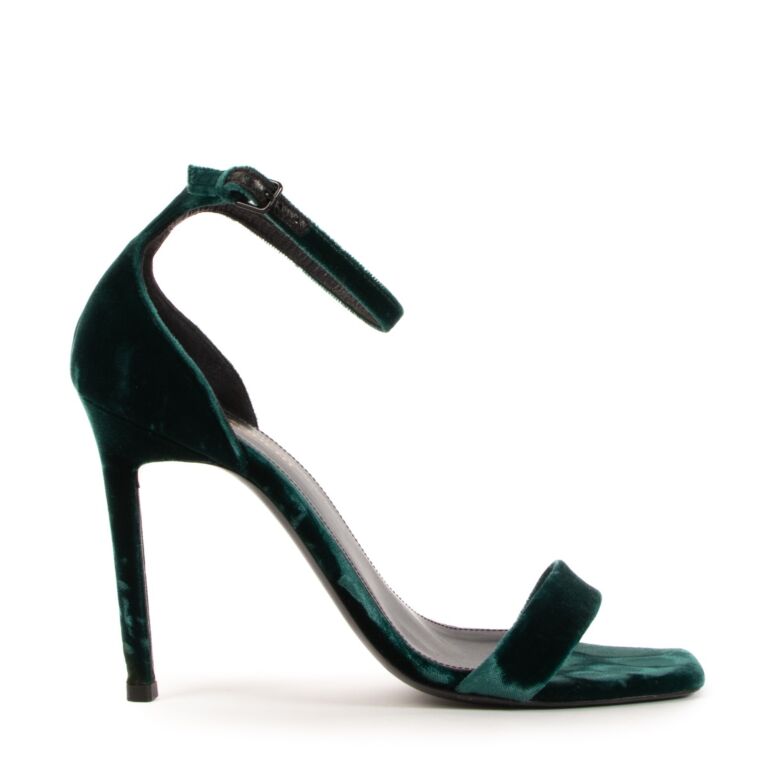 Saint Laurent Green Velvet Amber 105 Sandals size 38 5 Labellov Buy and Sell Authentic Luxury