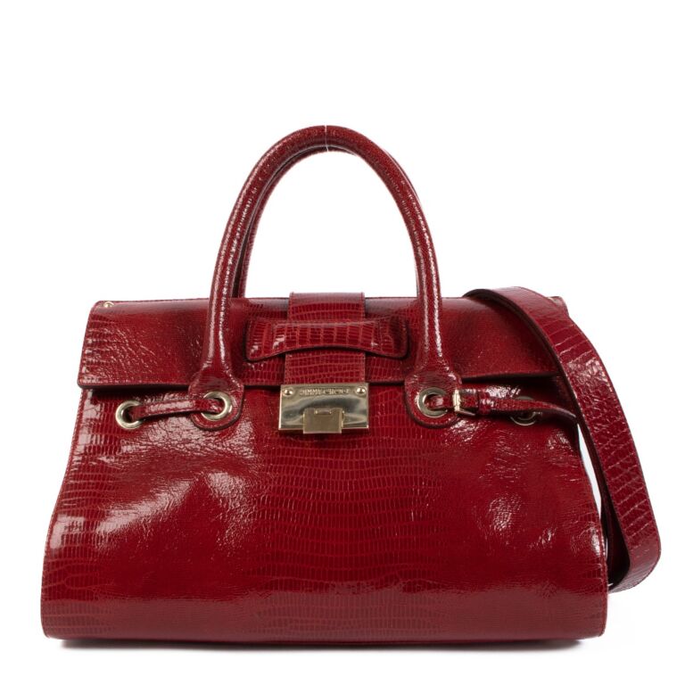 Jimmy Choo Rosalie Red Lizard Embossed Handbag ○ Labellov