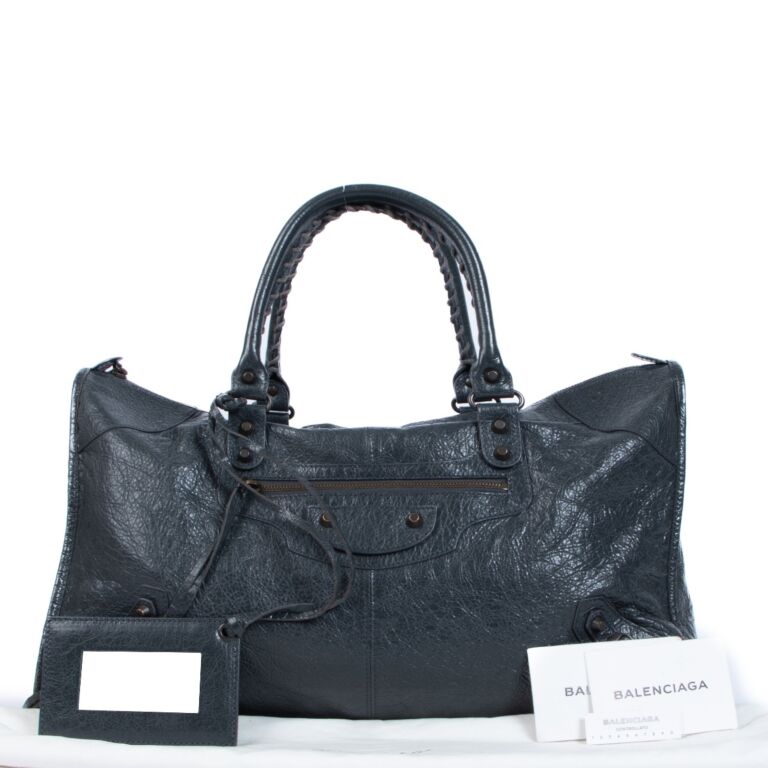 Balenciaga Black Leather Logo Pouch Computer Sleeve Clutch Bag