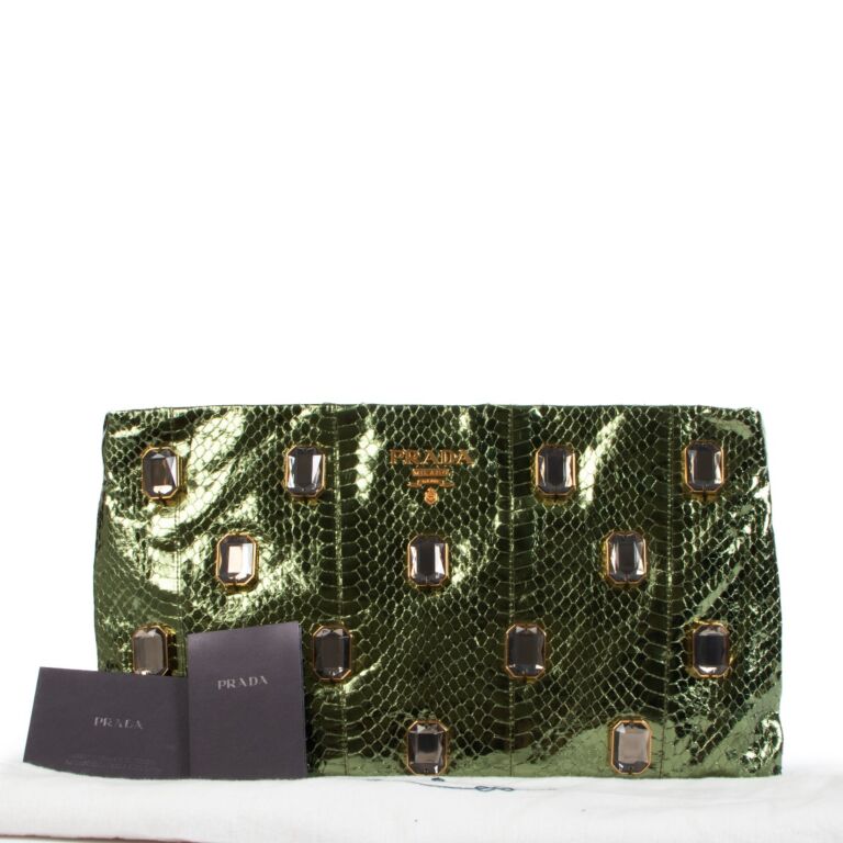 Prada best sale green clutch