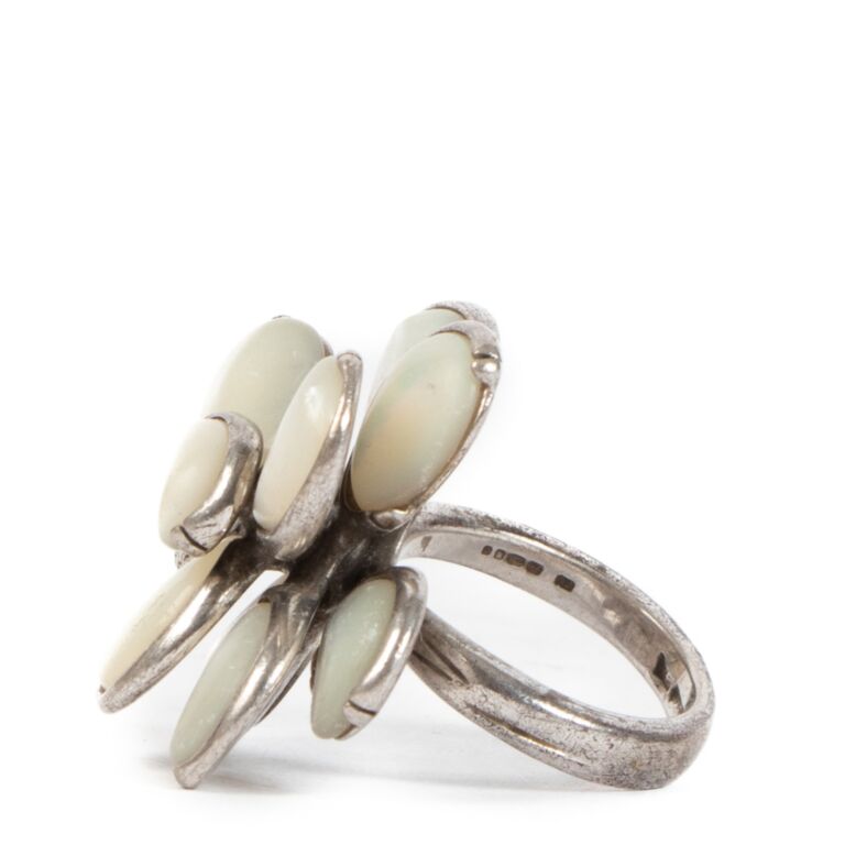 Chanel Silver Pearly Camellia 08V Ring - Size 52 ○ Labellov