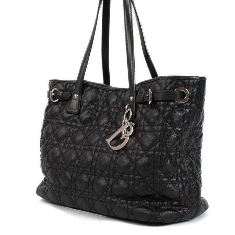 Christian Dior Panarea Black Coated Canvas Cannage Medium Tote