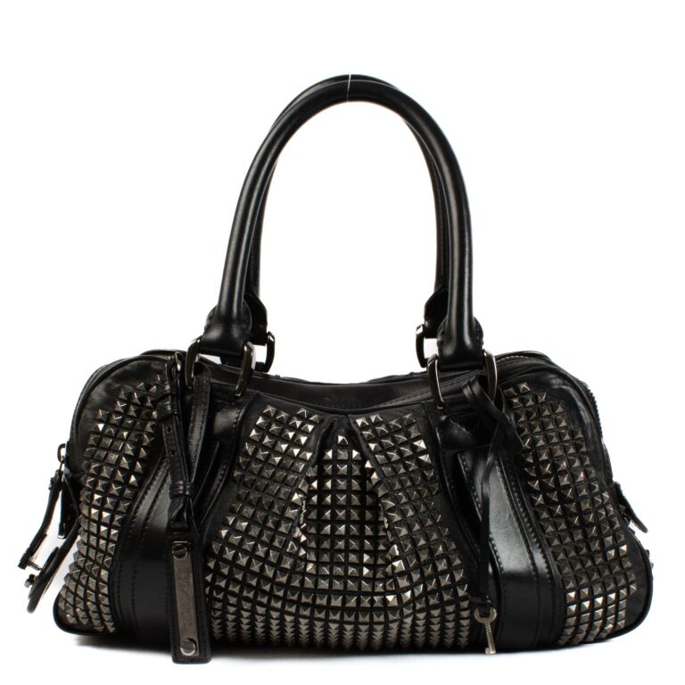 Burberry Prorsum Black Leather Studded Knight Satchel Bag Labellov Buy and Sell Authentic Luxury