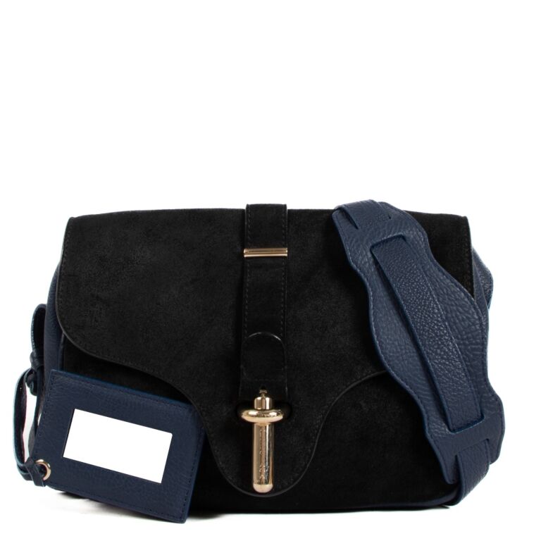 Balenciaga Black Blue Suede Tube S Crossbody Bag Labellov