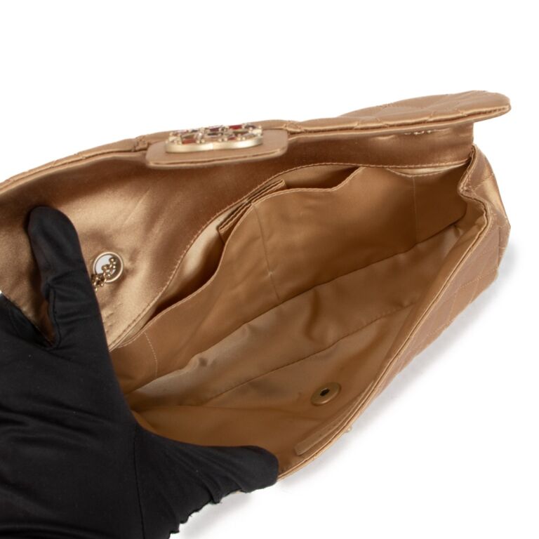Chanel East West Satin Single Flap Shoulder Bag Gold