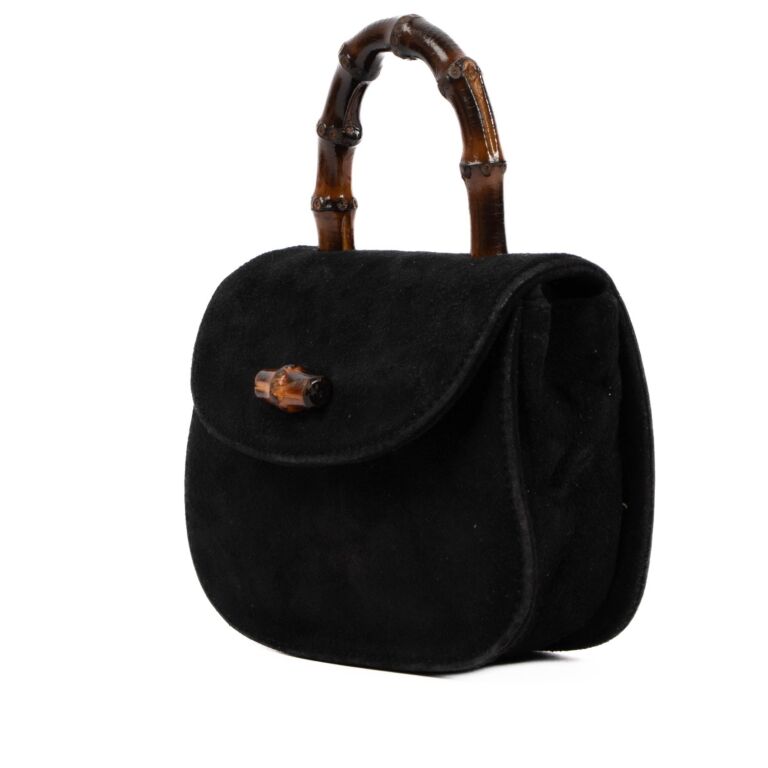 Gucci Black Suede Bag with Bamboo Handle