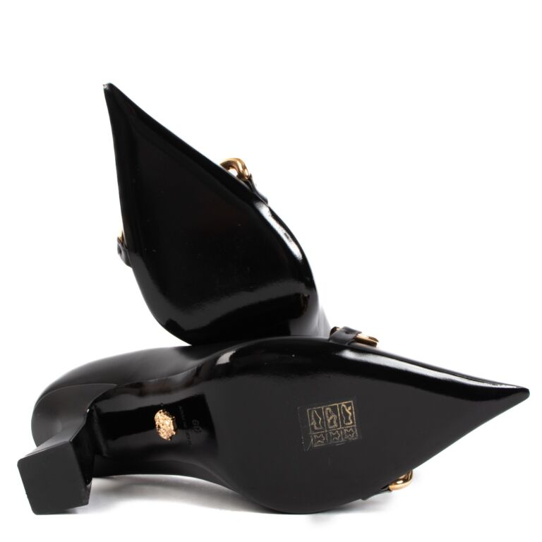 Versace Medusa Embellished Black Chain Pumps - size 39