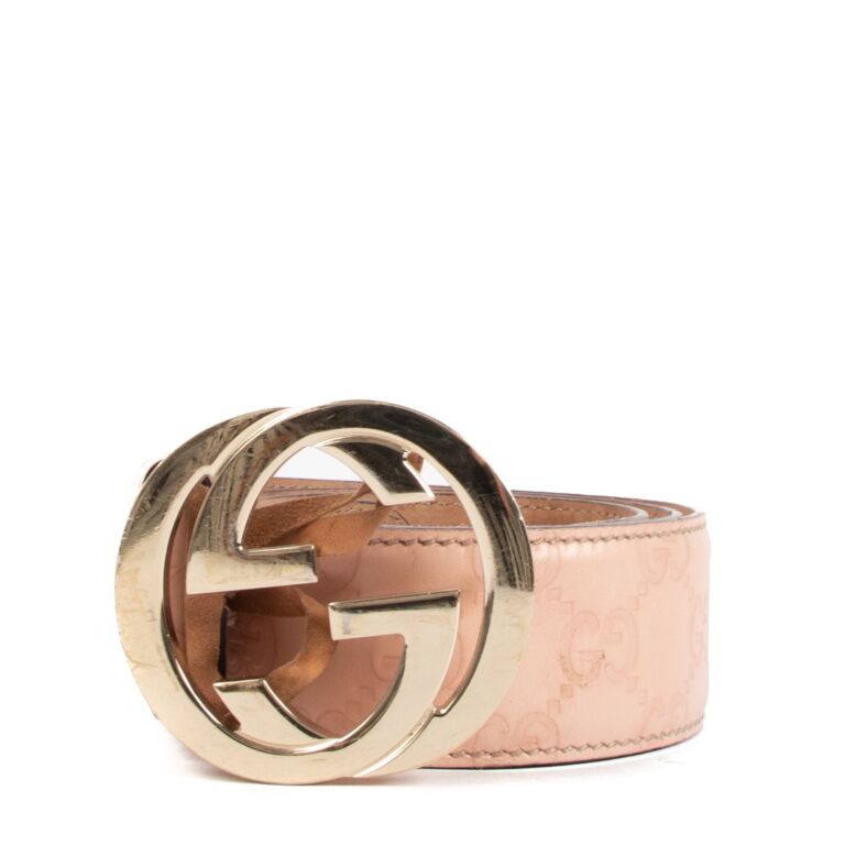 Gucci Light Pink Signature Belt Size 80 Labellov Buy and Sell Authentic Luxury