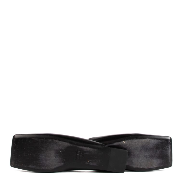 Balenciaga Black Leather Double Square BB Flats - size 39,5