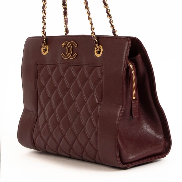 Chanel Burgundy Quilted Leather Shopper Shoulder Bag ○ Labellov