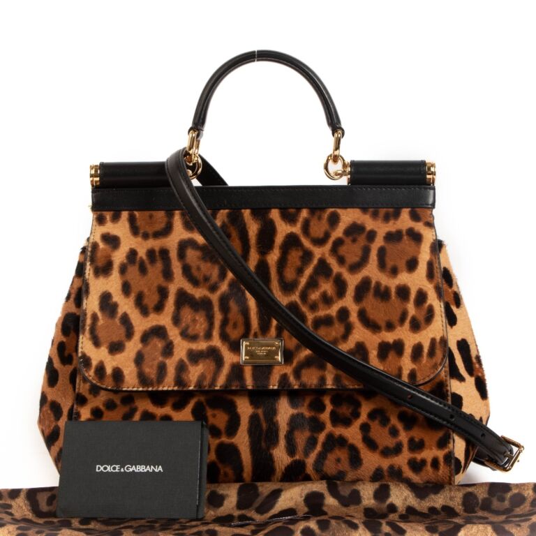 Dolce Gabbana Leopard Print Pony Hair Medium Sicily Bag