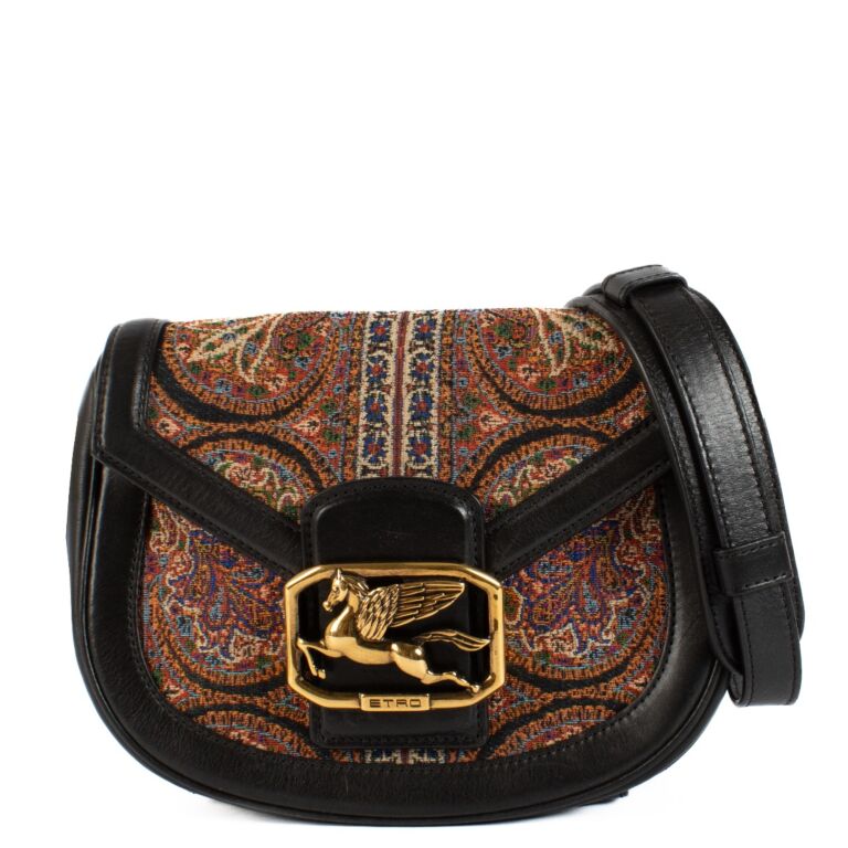 Etro Black Leather Tapestry Pegaso Crossbody Bag Labellov Buy and Sell Authentic Luxury