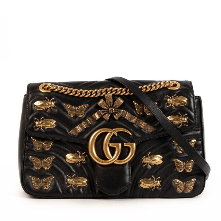 Gucci black shop bag with butterflies