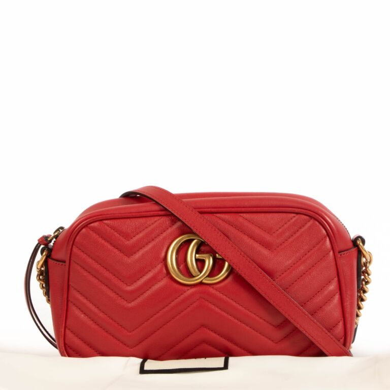 Gucci Vibrant Red Matelass GG Marmont Crossbody Labellov
