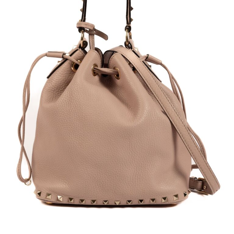 Valentino Garavani Sand Beige Leather Rockstud Bucket Bag