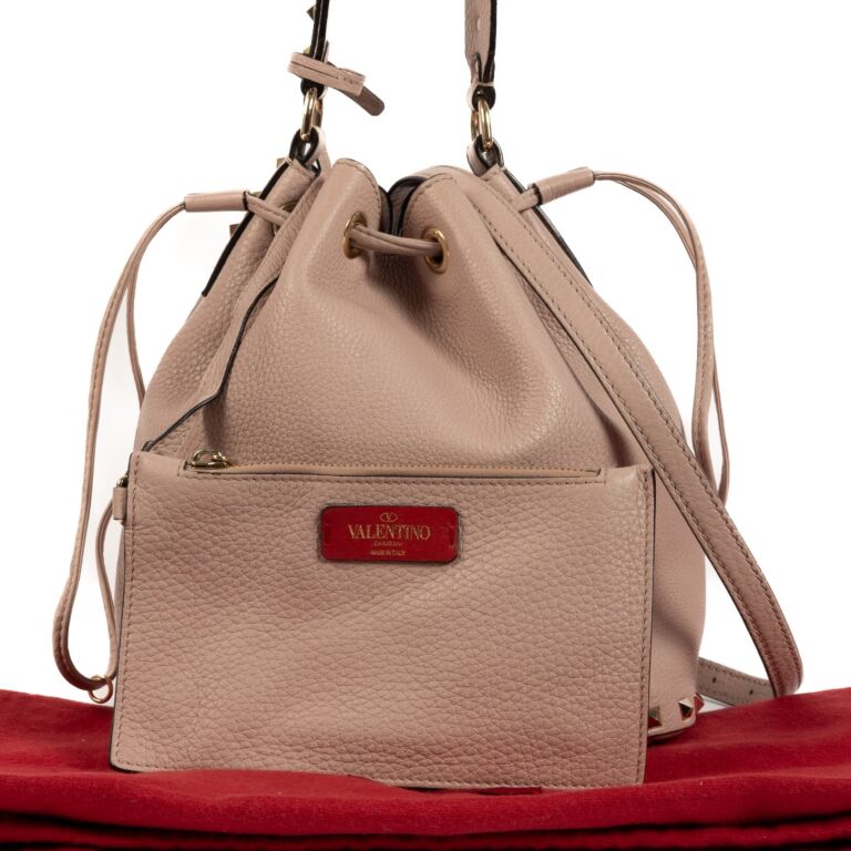 Valentino Garavani Sand Beige Leather Rockstud Bucket Bag
