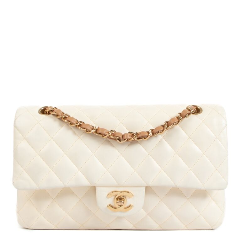 Chanel Medium Creme Lambskin Double Flap Bag - shop 