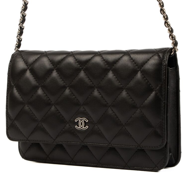 CHANEL Black LambSkin Wallet On Chain WOC Clutch Crossbody Bag