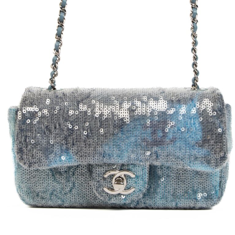 Chanel 18S Blue Waterfall Sequin Mini Classic Flap Bag ○ Labellov