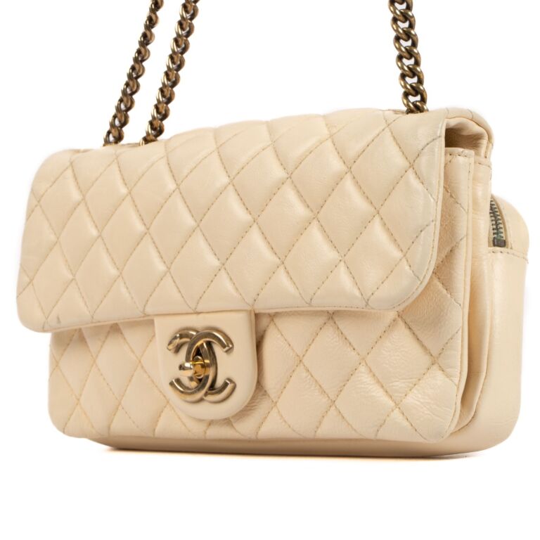 Chanel Cream Quilted Leather CC Crown Flap Bag Labellov Buy