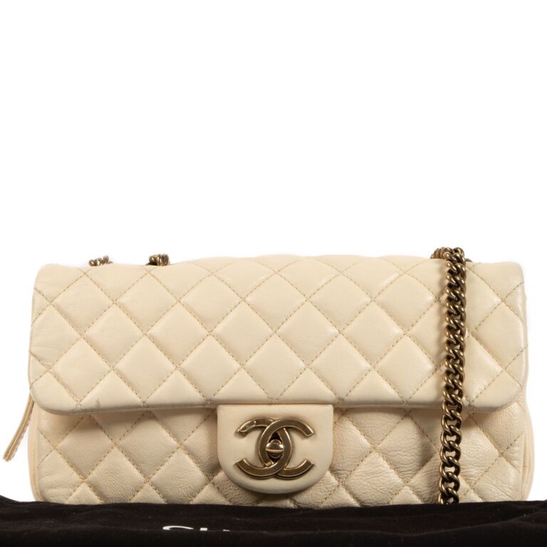 Chanel Vintage Chanel Beige Quilted Lambskin Leather Small