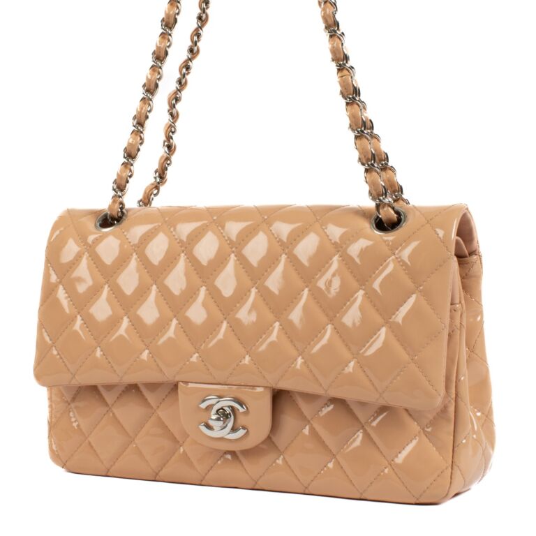 Chanel Beige Patent Leather Medium Classic 11.12 Bag Labellov Buy and Sell Authentic Luxury