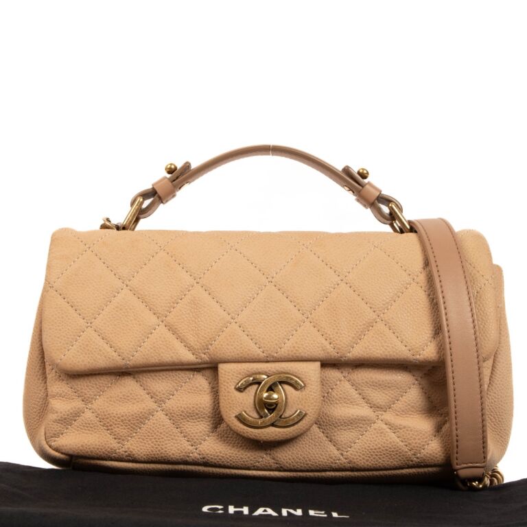 Chanel Beige Caviar Leather Coco Top Handle Bag Chanel